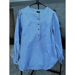 New Talbots Blue White Striped Long Sleeve Button Front Cotton Blouse Women Sz L